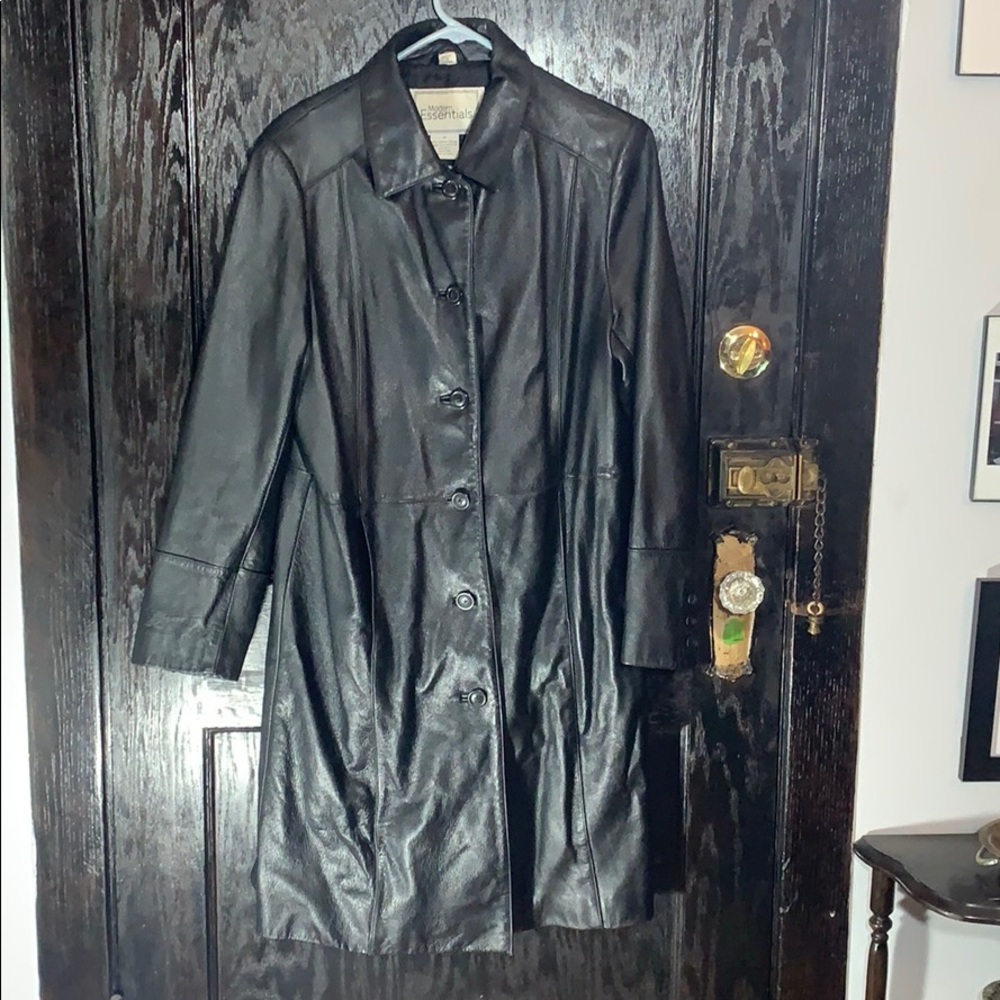 Leather mid length Modern Essentials coat